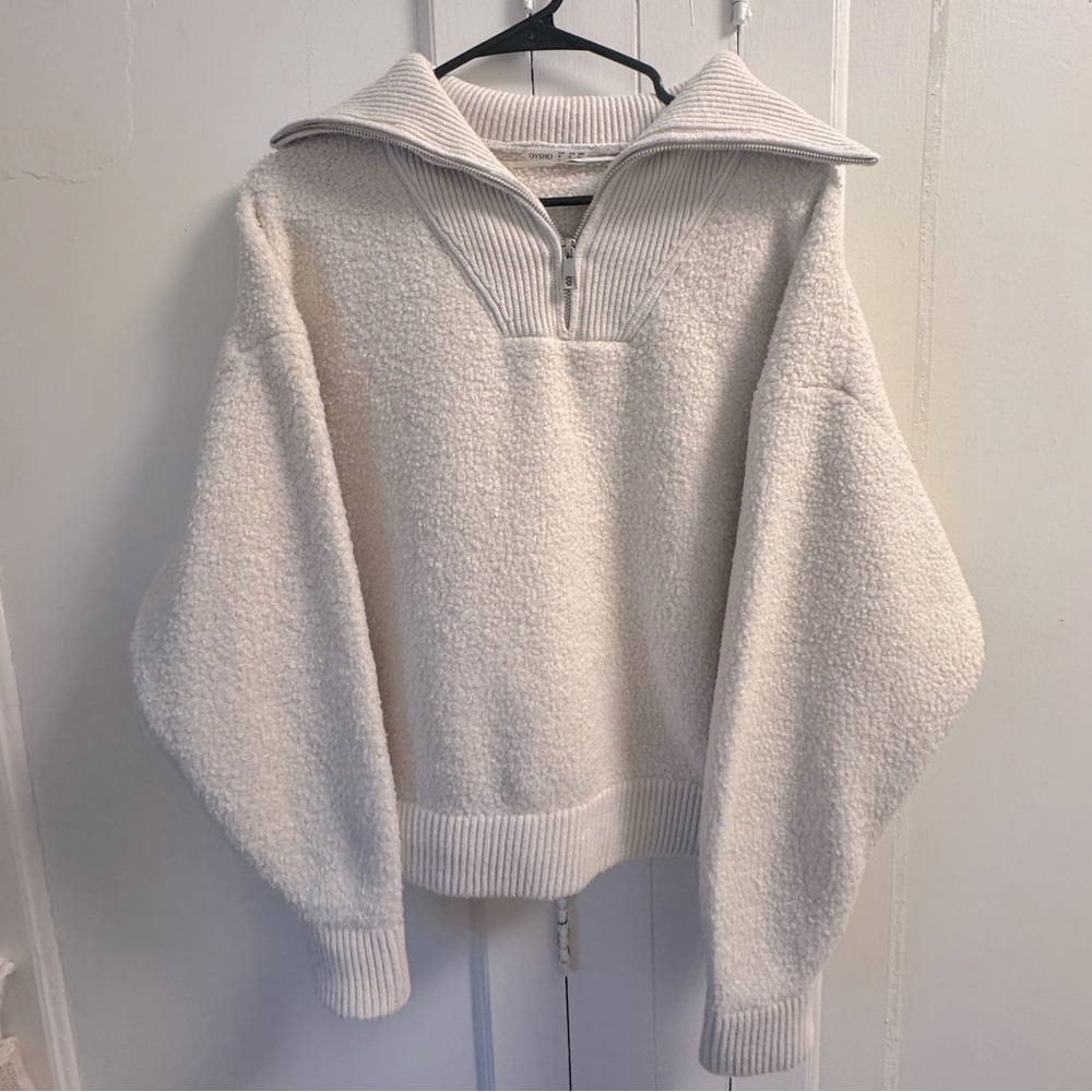 OYSHO faux-shearling quarter zip sweater